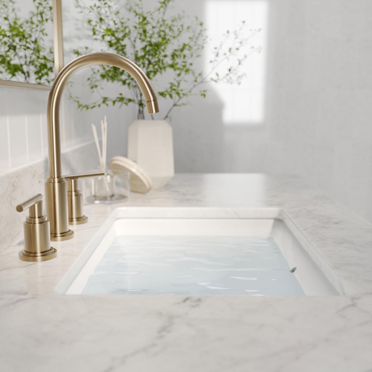 ARIEL 15.13" x 20.25" Rectangle Undermount Bathroom Sink, Rectangular Basin, Porcelain UPC Certified Material, Overflow-Proof, Modern Design - Image 4