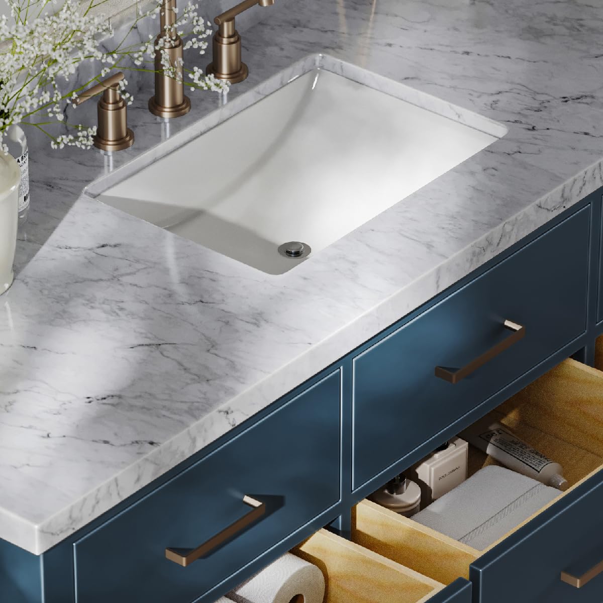 ARIEL 15.13" x 20.25" Rectangle Undermount Bathroom Sink, Rectangular Basin, Porcelain UPC Certified Material, Overflow-Proof, Modern Design - Image 6