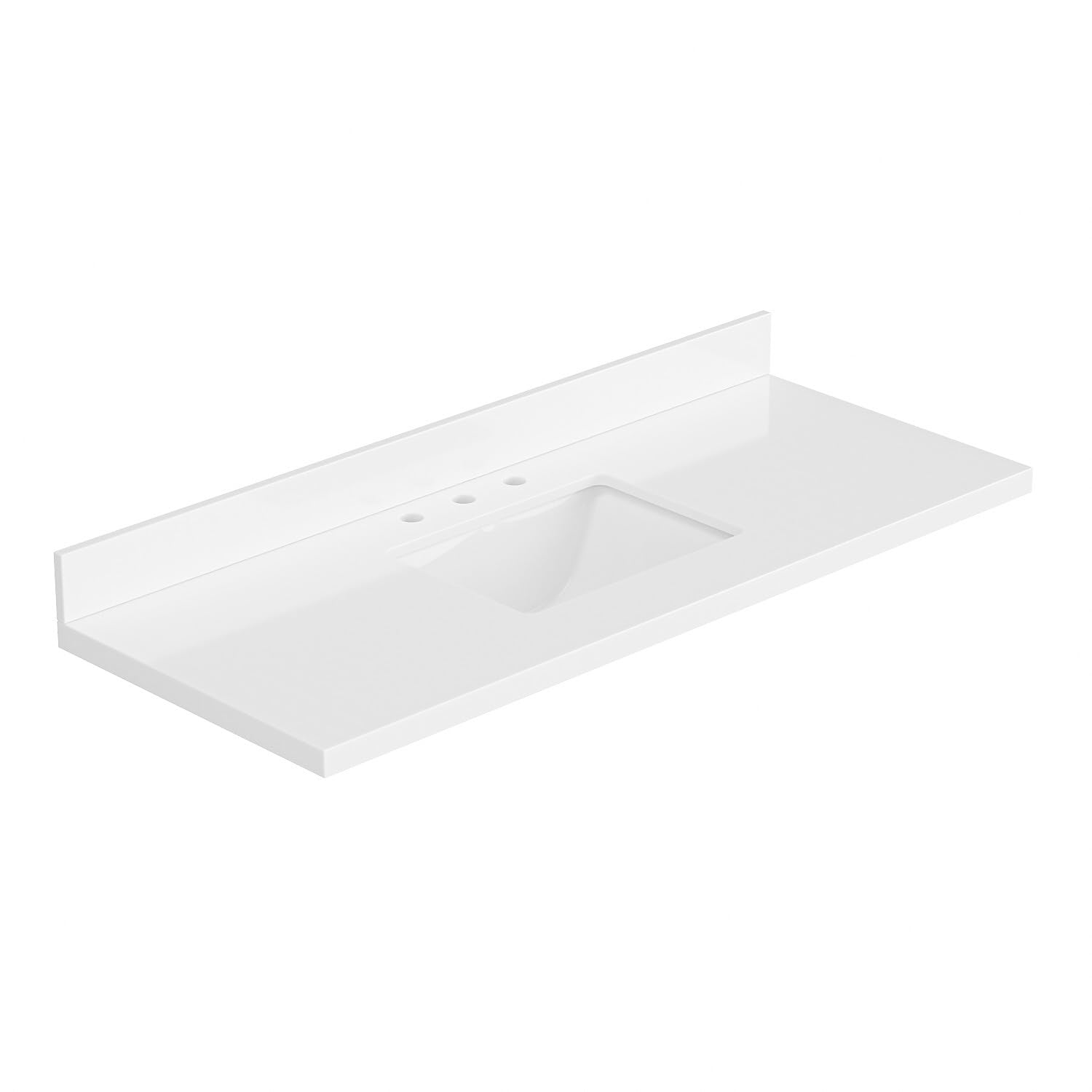 ARIEL 55 inch Bathroom Vanity top with Sink, 1.5 Inch Thick Miter Edge White Quartz top, Rectangle Single Porcelain Sink, Includes Backsplash - Image 6