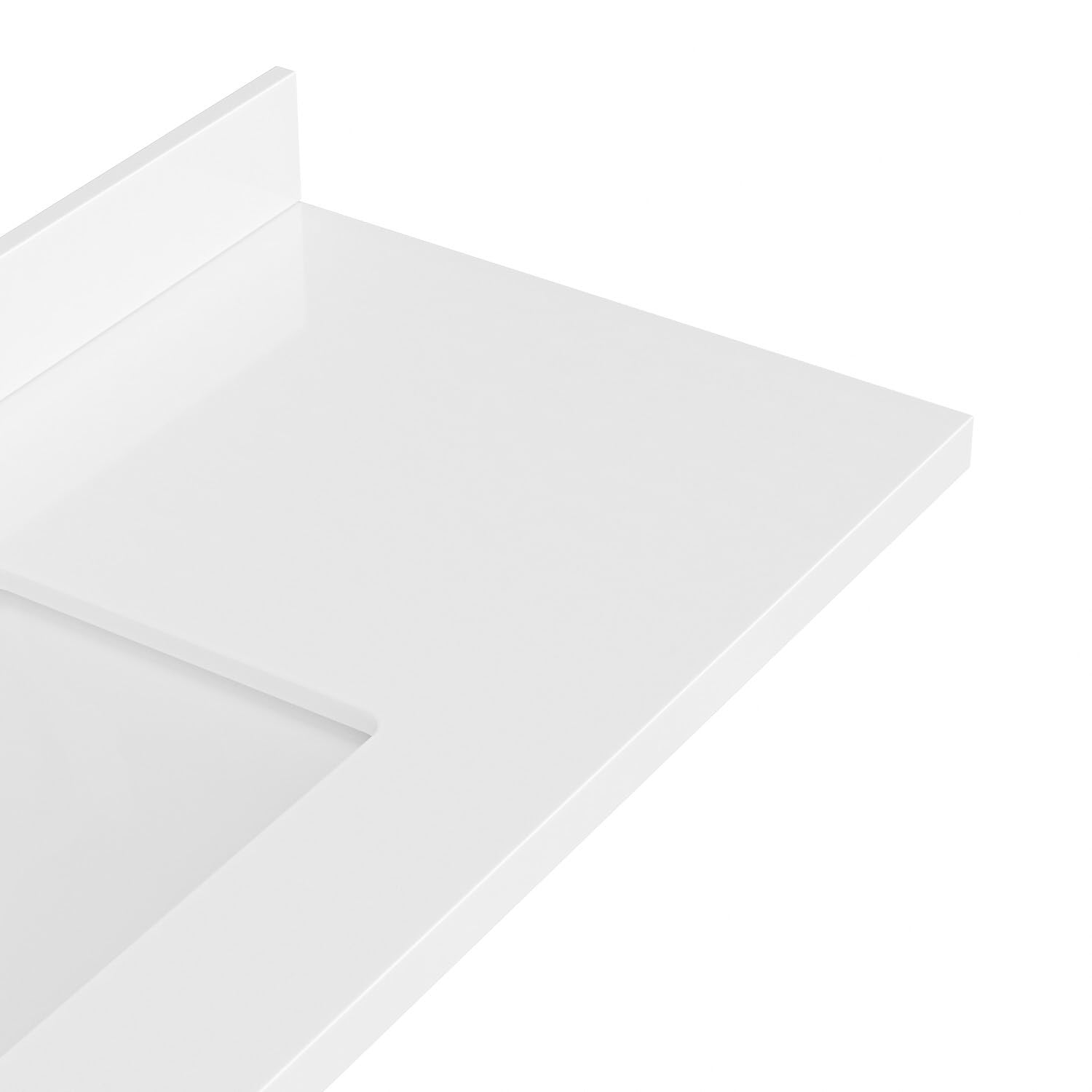 ARIEL 55 inch Bathroom Vanity top with Sink, 1.5 Inch Thick Miter Edge White Quartz top, Rectangle Single Porcelain Sink, Includes Backsplash - Image 7