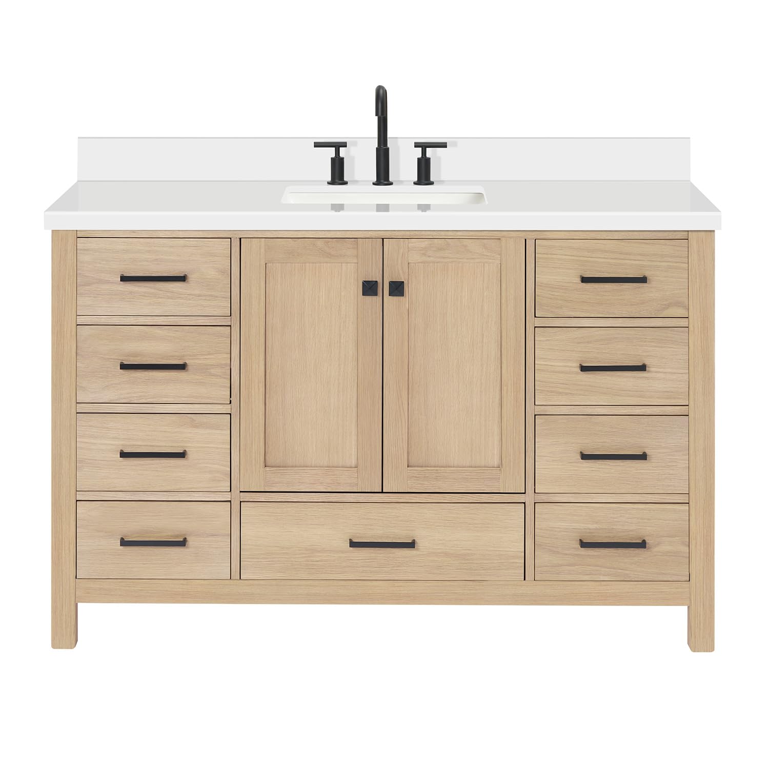 ARIEL 55 inch Bathroom Vanity top with Sink, 1.5 Inch Thick Miter Edge White Quartz top, Rectangle Single Porcelain Sink, Includes Backsplash - Image 8