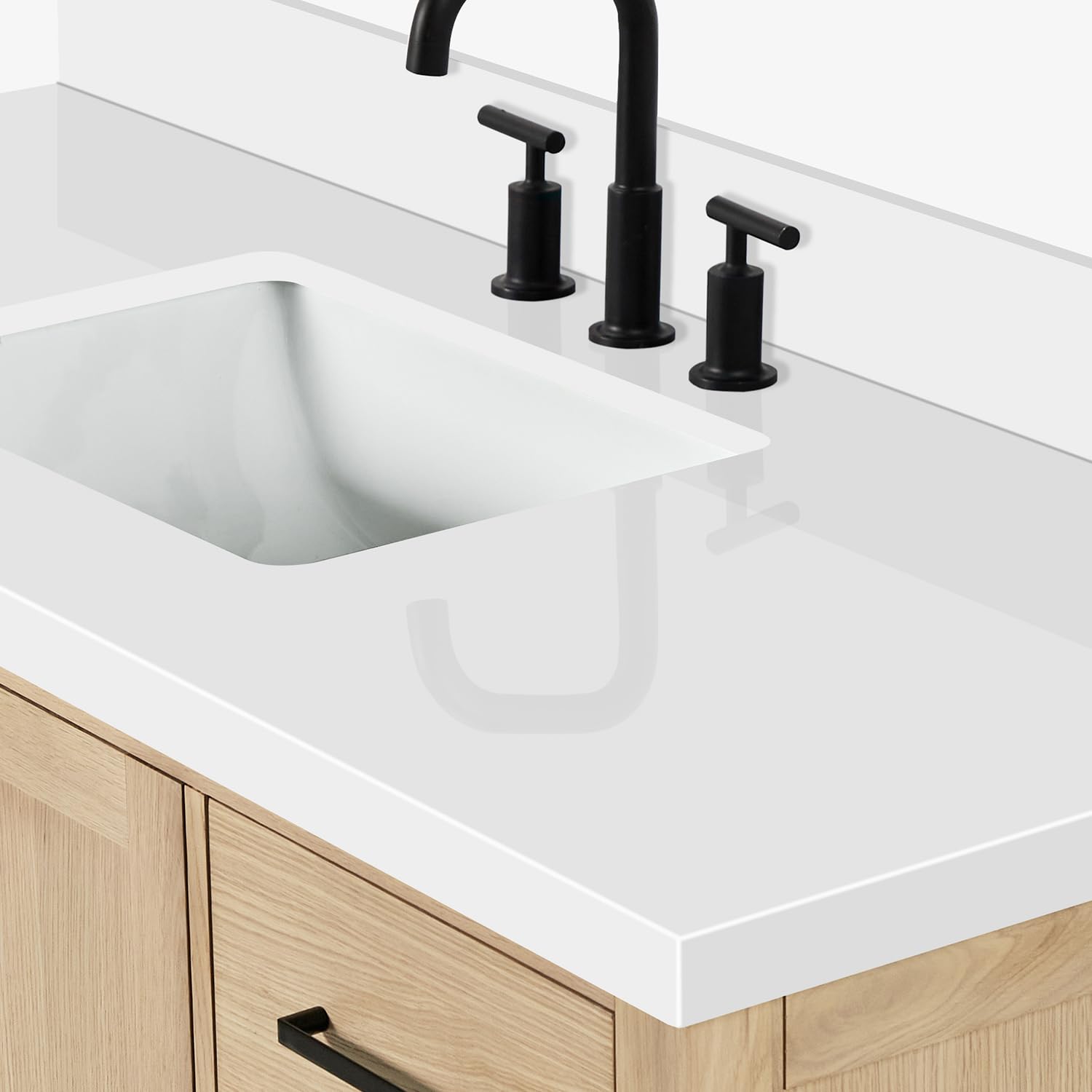 ARIEL 55 inch Bathroom Vanity top with Sink, 1.5 Inch Thick Miter Edge White Quartz top, Rectangle Single Porcelain Sink, Includes Backsplash - Image 9