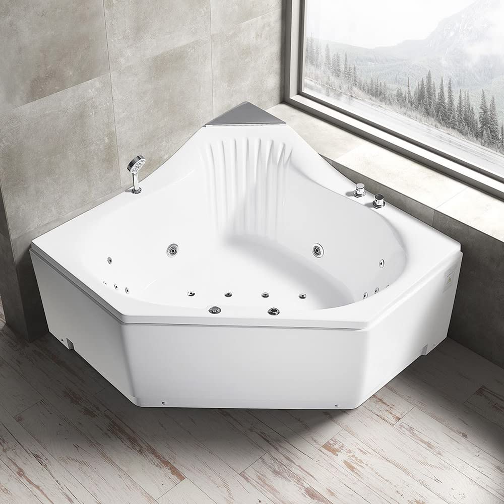ARIEL 59" Triangular Platinum Whirlpool Bathtub with 22 Hydro Jets, Two-Person Jetted Hot Tub with Customizable Massage, Waterfall, Hot/Cold Inlets & Smart Features - Image 4