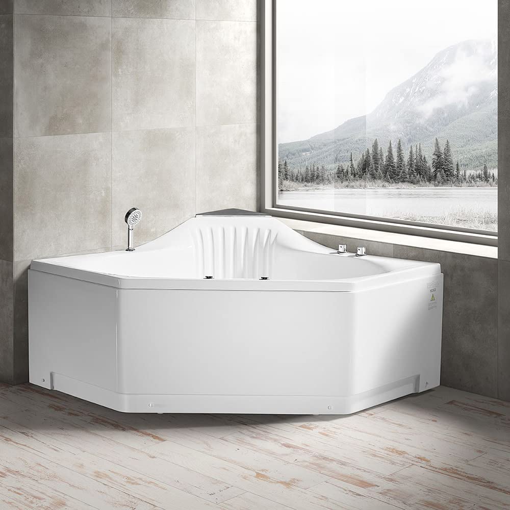 ARIEL 59" Triangular Platinum Whirlpool Bathtub with 22 Hydro Jets, Two-Person Jetted Hot Tub with Customizable Massage, Waterfall, Hot/Cold Inlets & Smart Features - Image 5