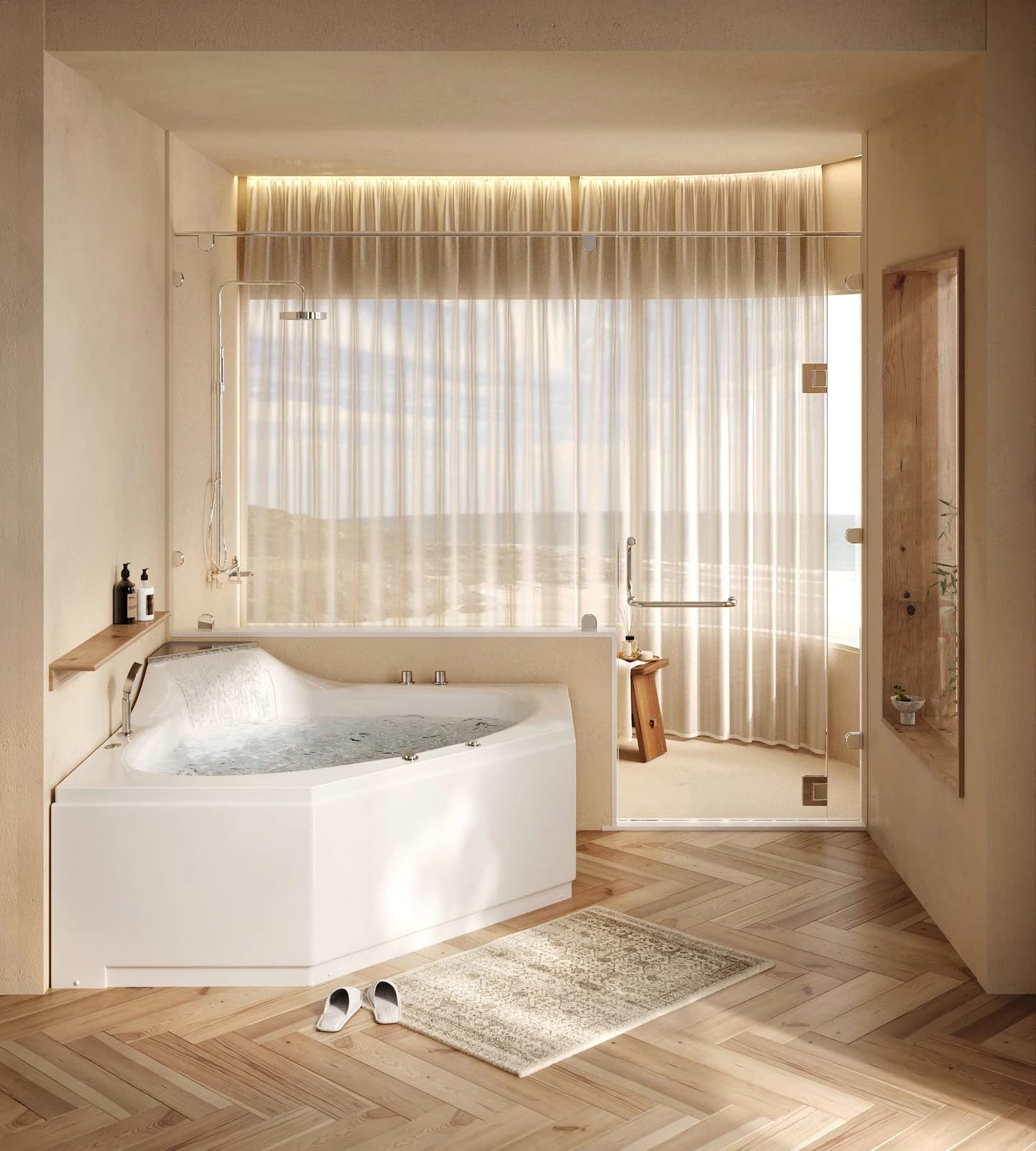 ARIEL 59" Triangular Platinum Whirlpool Bathtub with 22 Hydro Jets, Two-Person Jetted Tub with Customizable Massage, Waterfall, Hot/Cold Inlets & Smart Features - Image 10