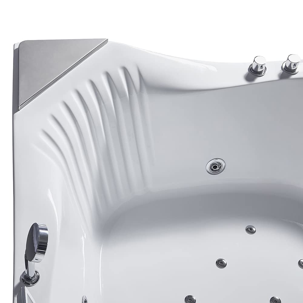 ARIEL 59" Triangular Platinum Whirlpool Bathtub with 22 Hydro Jets, Two-Person Jetted Tub with Customizable Massage, Waterfall, Hot/Cold Inlets & Smart Features - Image 4