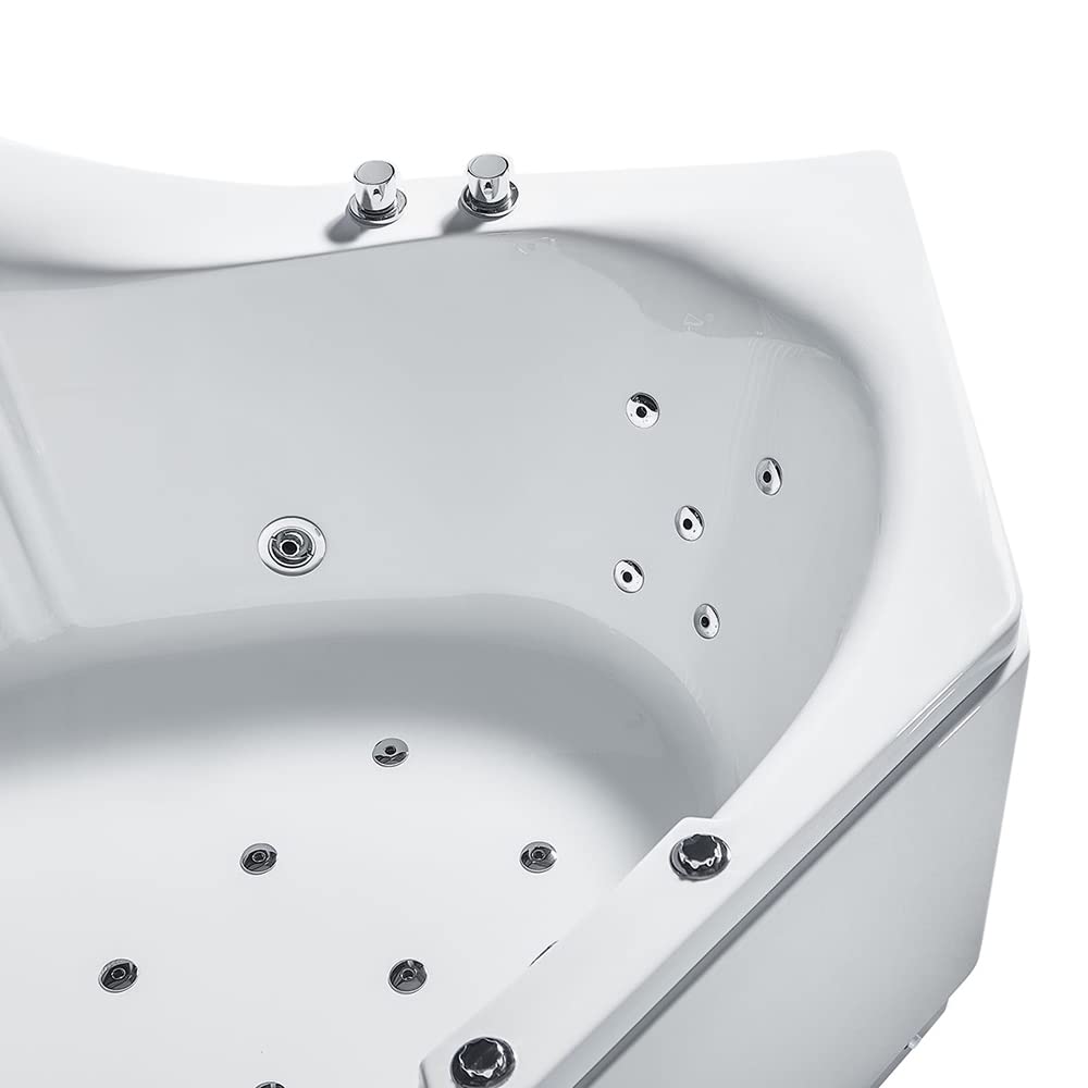 ARIEL 59" Triangular Platinum Whirlpool Bathtub with 22 Hydro Jets, Two-Person Jetted Tub with Customizable Massage, Waterfall, Hot/Cold Inlets & Smart Features - Image 6