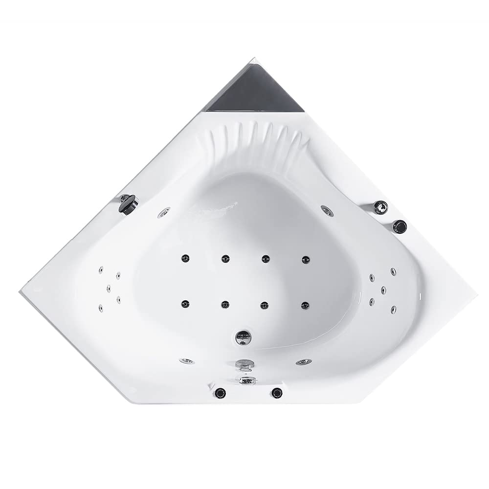 ARIEL 59" Triangular Platinum Whirlpool Bathtub with 22 Hydro Jets, Two-Person Jetted Tub with Customizable Massage, Waterfall, Hot/Cold Inlets & Smart Features - Image 7