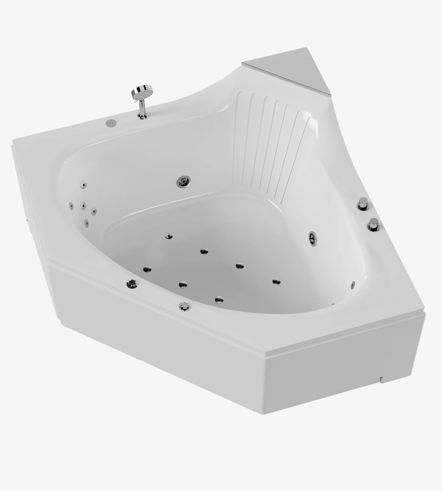 ARIEL 59" Triangular Platinum Whirlpool Bathtub with 22 Hydro Jets, Two-Person Jetted Tub with Customizable Massage, Waterfall, Hot/Cold Inlets & Smart Features - Image 8