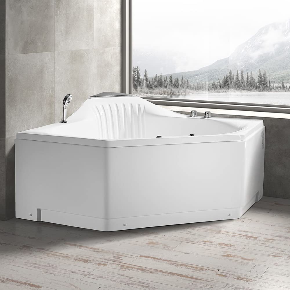 ARIEL 59" Triangular Platinum Whirlpool Bathtub with 22 Hydro Jets, Two-Person Jetted Tub with Customizable Massage, Waterfall, Hot/Cold Inlets & Smart Features - Image 9