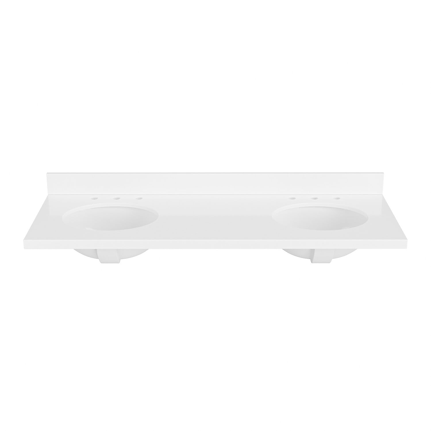 ARIEL 61 inch Double Bathroom Vanity top with Sink, 1.5 Inch Thick Miter Edge White Quartz top, Oval Double Sink Vanity top, Includes Backsplash - Image 5