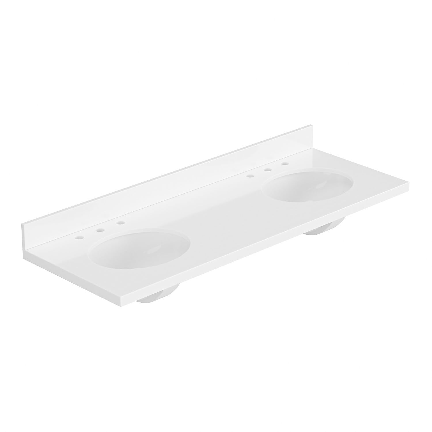 ARIEL 61 inch Double Bathroom Vanity top with Sink, 1.5 Inch Thick Miter Edge White Quartz top, Oval Double Sink Vanity top, Includes Backsplash - Image 6