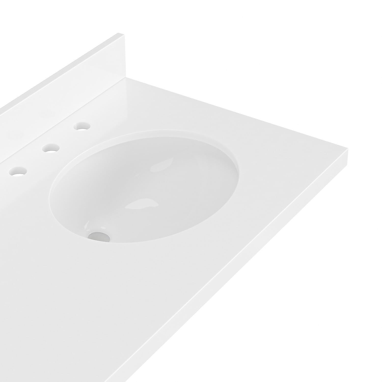 ARIEL 61 inch Double Bathroom Vanity top with Sink, 1.5 Inch Thick Miter Edge White Quartz top, Oval Double Sink Vanity top, Includes Backsplash - Image 7