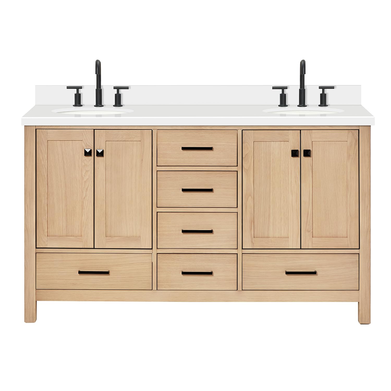 ARIEL 61 inch Double Bathroom Vanity top with Sink, 1.5 Inch Thick Miter Edge White Quartz top, Oval Double Sink Vanity top, Includes Backsplash - Image 8