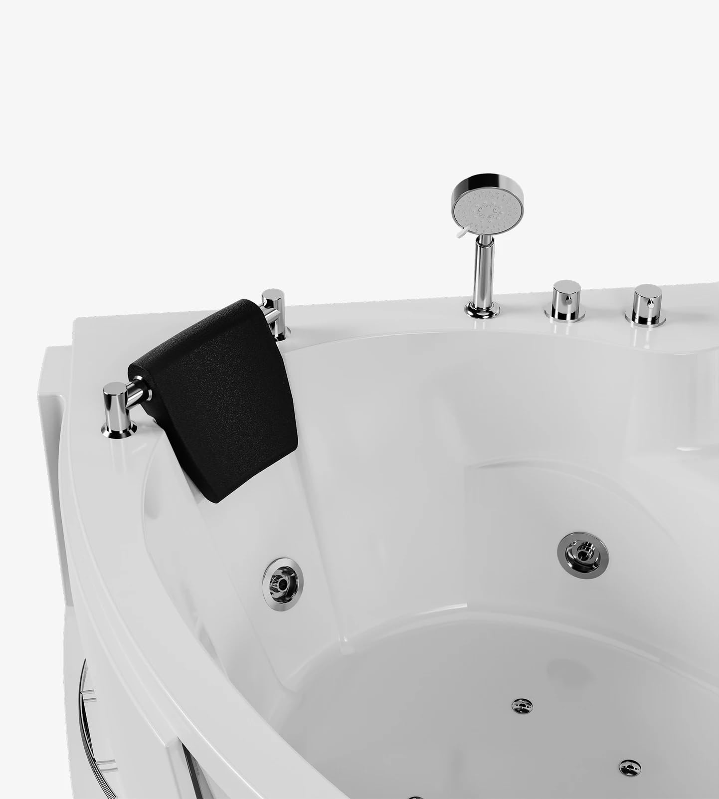 ARIEL 61" Trapezoid Whirlpool Bathtub with 14 Hydro Jets, Two-Person Corner Tub with Water and Air Bubble Jets, Pneumatic Controls, Anti-Scald Faucet, Waterfall & Chrome Fixtures - Image 4
