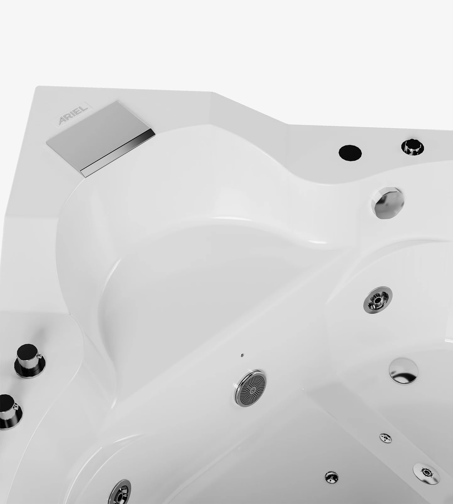 ARIEL 61" Trapezoid Whirlpool Bathtub with 14 Hydro Jets, Two-Person Corner Tub with Water and Air Bubble Jets, Pneumatic Controls, Anti-Scald Faucet, Waterfall & Chrome Fixtures - Image 5