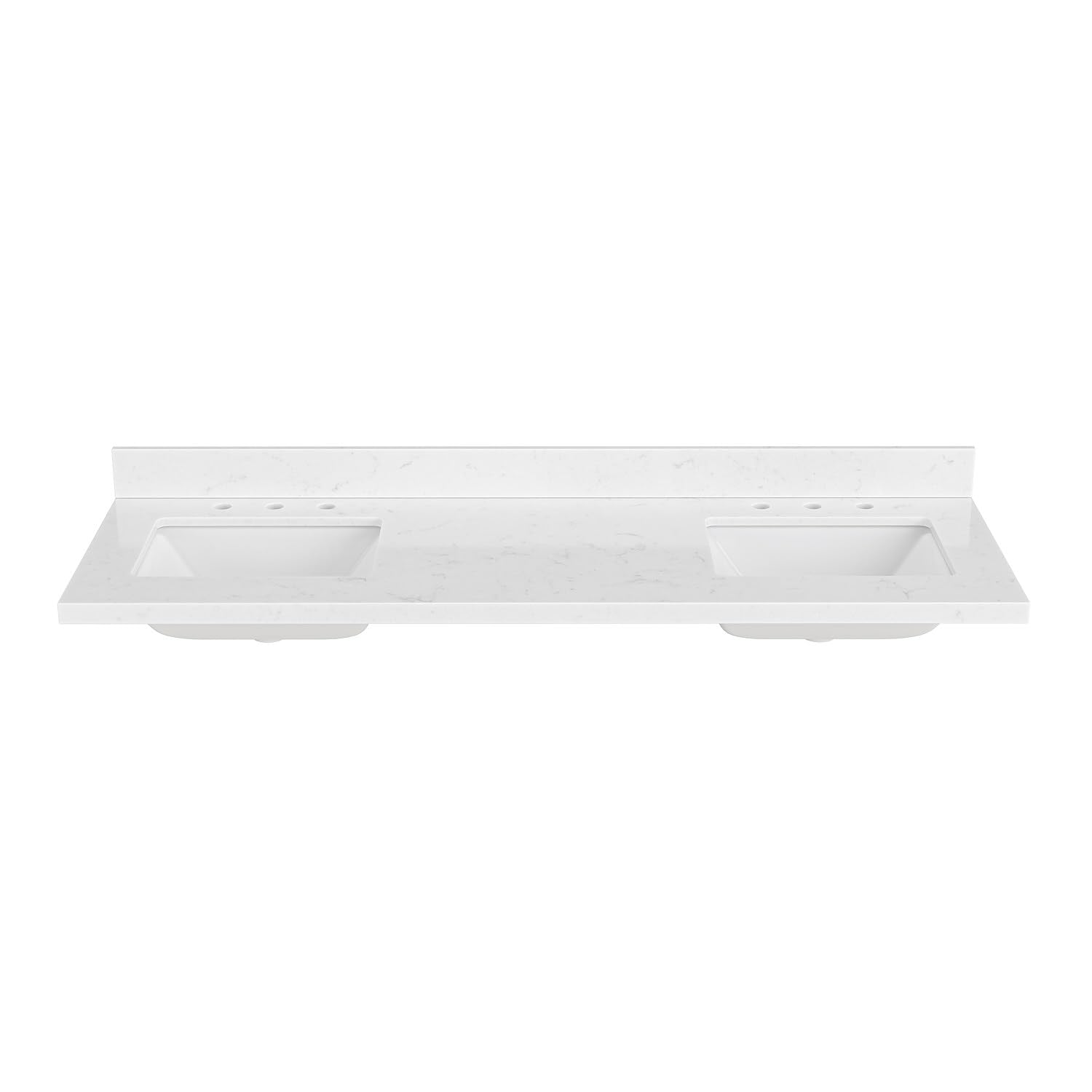 ARIEL 66 inch Double Bathroom Vanity top with Sink, 1.5 Inch Thick Miter Edge Carrara White Quartz top, Rectangle Double Sink Vanity top, Includes Backsplash - Image 5