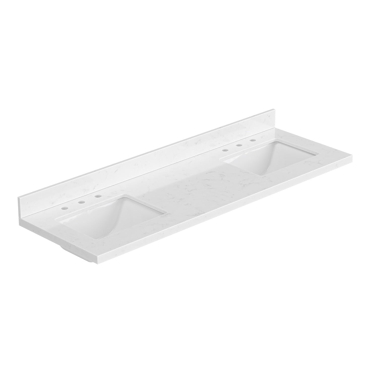 ARIEL 66 inch Double Bathroom Vanity top with Sink, 1.5 Inch Thick Miter Edge Carrara White Quartz top, Rectangle Double Sink Vanity top, Includes Backsplash - Image 6