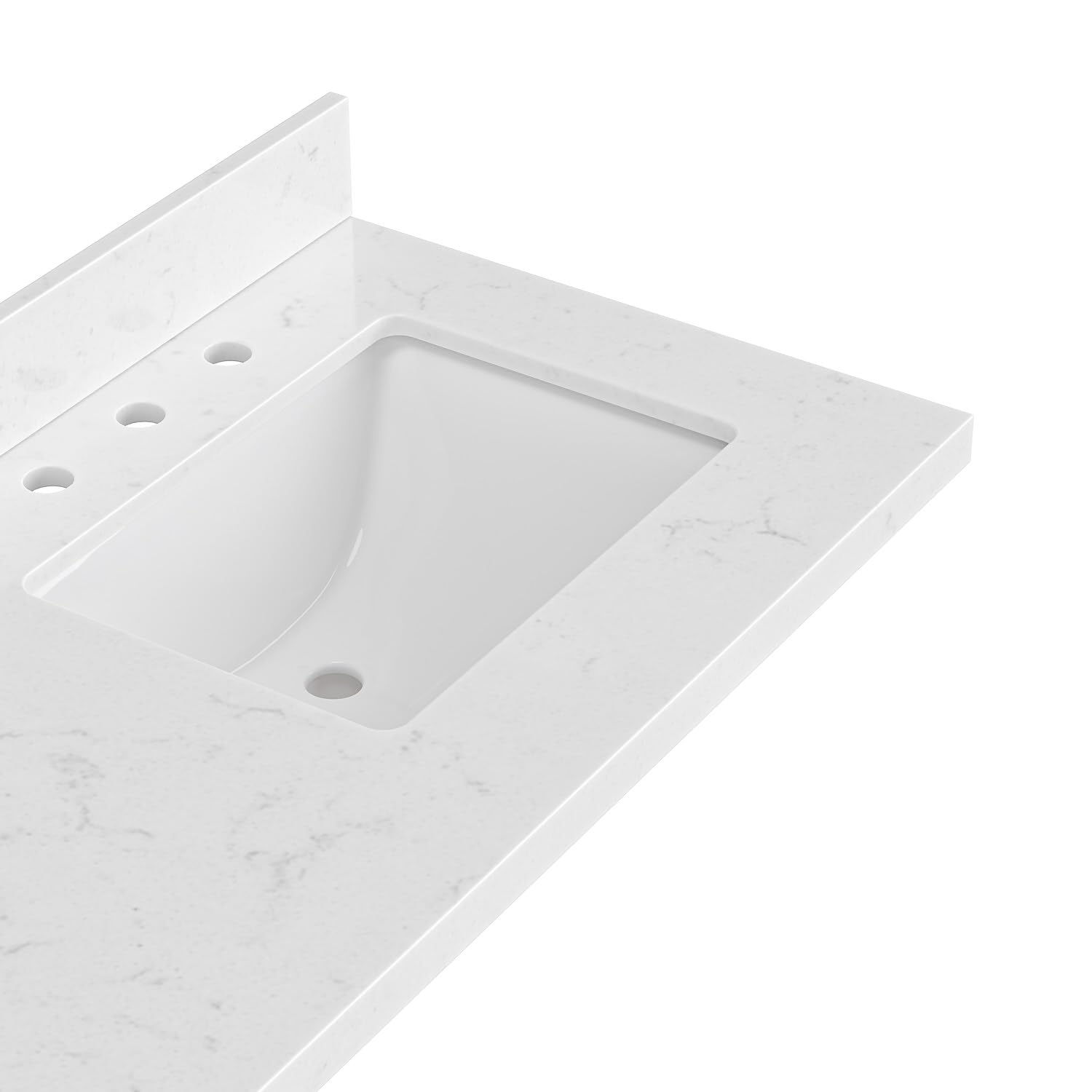 ARIEL 66 inch Double Bathroom Vanity top with Sink, 1.5 Inch Thick Miter Edge Carrara White Quartz top, Rectangle Double Sink Vanity top, Includes Backsplash - Image 7