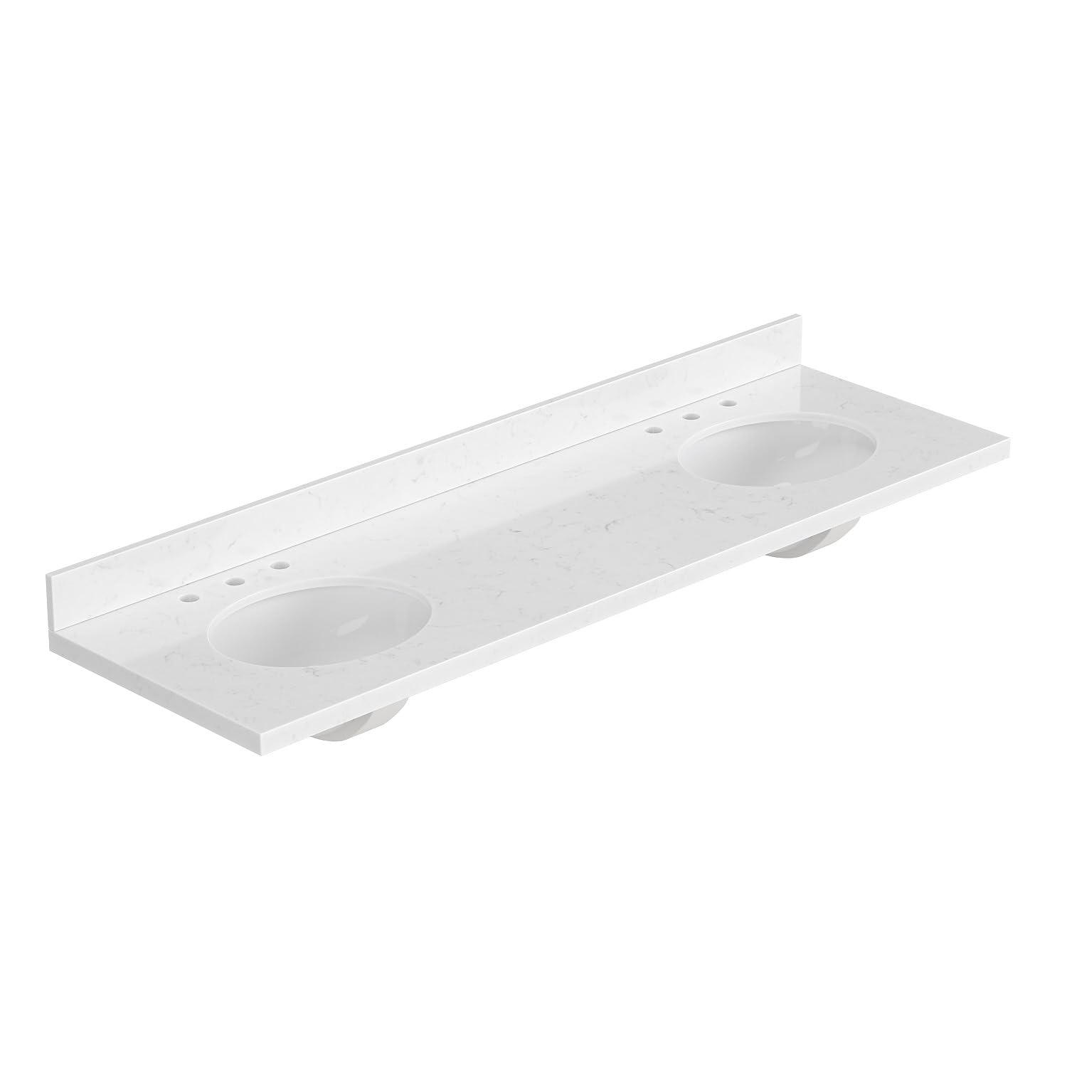 ARIEL 72 inch Double Bathroom Vanity top with Sink, 1.5 Inch Thick Miter Edge Carrara White Quartz top, Oval Double Sink Vanity top, Includes Backsplash - Image 6