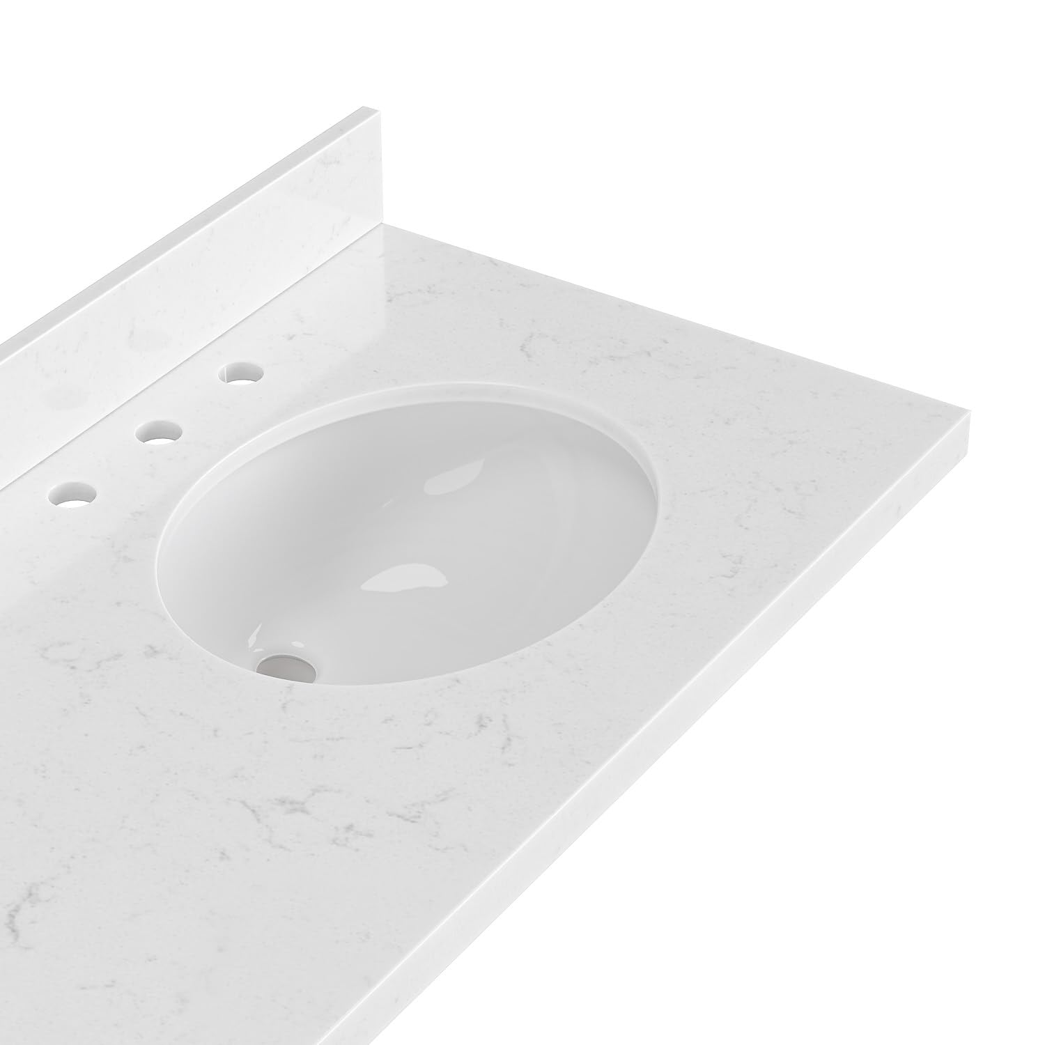 ARIEL 72 inch Double Bathroom Vanity top with Sink, 1.5 Inch Thick Miter Edge Carrara White Quartz top, Oval Double Sink Vanity top, Includes Backsplash - Image 7