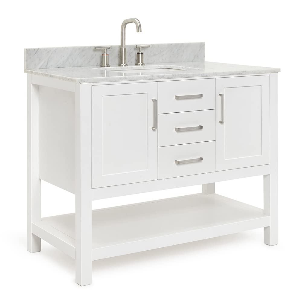 ARIEL Bayhill 43 in. Rectangle Sink Vanity with Carrara White Marble Countertop in White - Image 3