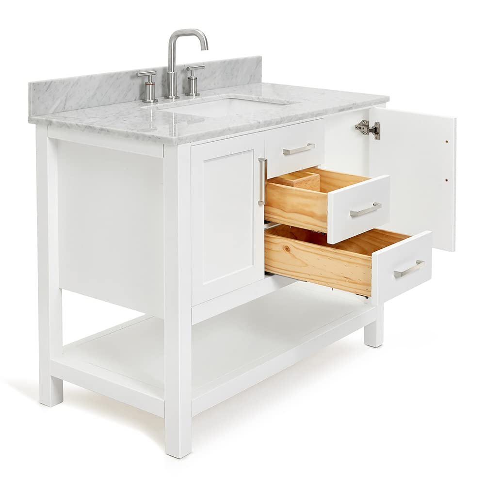 ARIEL Bayhill 43 in. Rectangle Sink Vanity with Carrara White Marble Countertop in White - Image 4