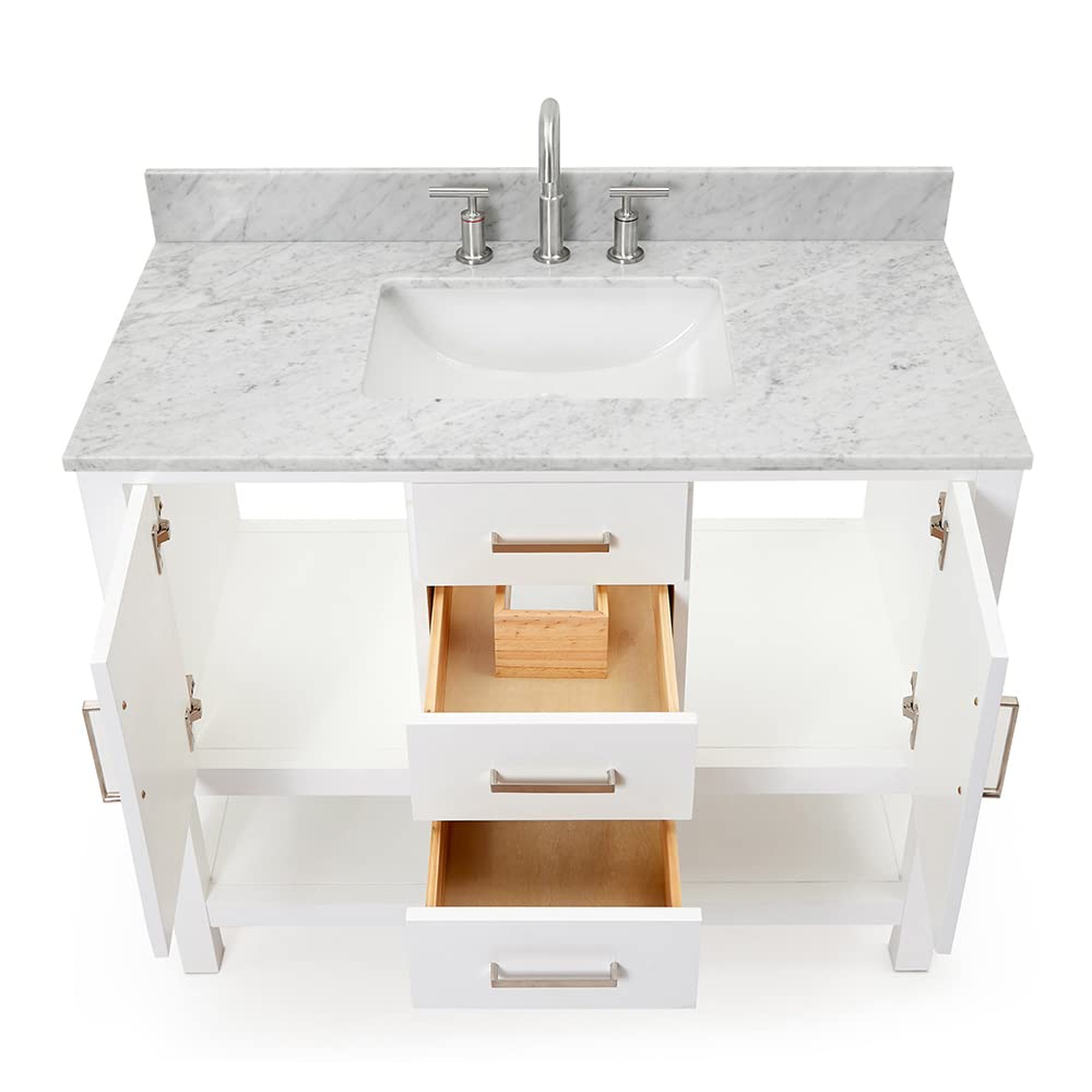 ARIEL Bayhill 43 in. Rectangle Sink Vanity with Carrara White Marble Countertop in White - Image 5