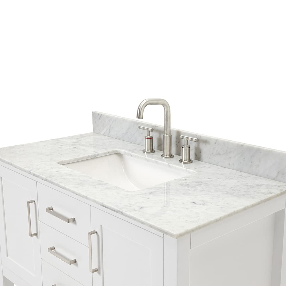 ARIEL Bayhill 43 in. Rectangle Sink Vanity with Carrara White Marble Countertop in White - Image 6
