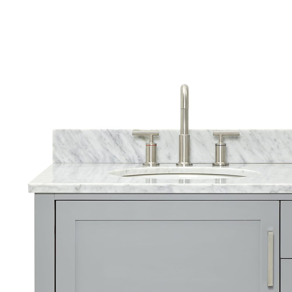 ARIEL Bayhill 72-inch Bathroom Vanity with Sink,Solid Wood, 0.75-inch Italian Carrara Marble Countertop & Backsplash, Double Oval Porcelain Sink, 2 Soft Closing Doors, 3 Dovetail Drawers, Grey - Image 15