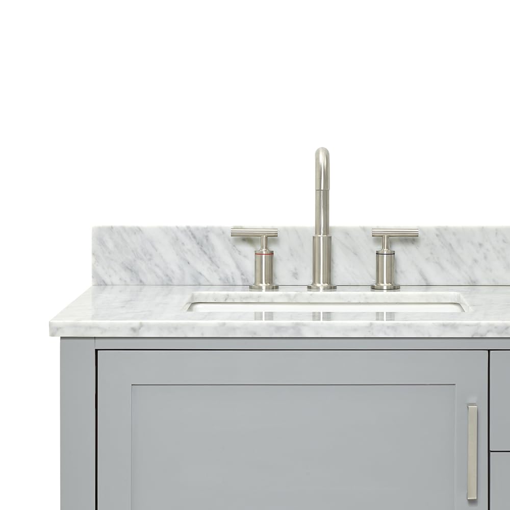 ARIEL Bayhill 72-inch Bathroom Vanity with Sink,Solid Wood, 0.75-inch Italian Carrara Marble Countertop, Double Rectangular Porcelain Sink, 2 Soft Closing Doors, 3 Dovetail Drawers, Grey - Image 15