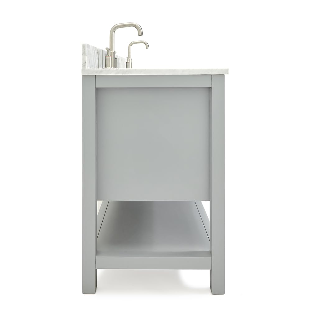 ARIEL Bayhill 72-inch Bathroom Vanity with Sink,Solid Wood, 0.75-inch Italian Carrara Marble Countertop, Double Rectangular Porcelain Sink, 2 Soft Closing Doors, 3 Dovetail Drawers, Grey - Image 9