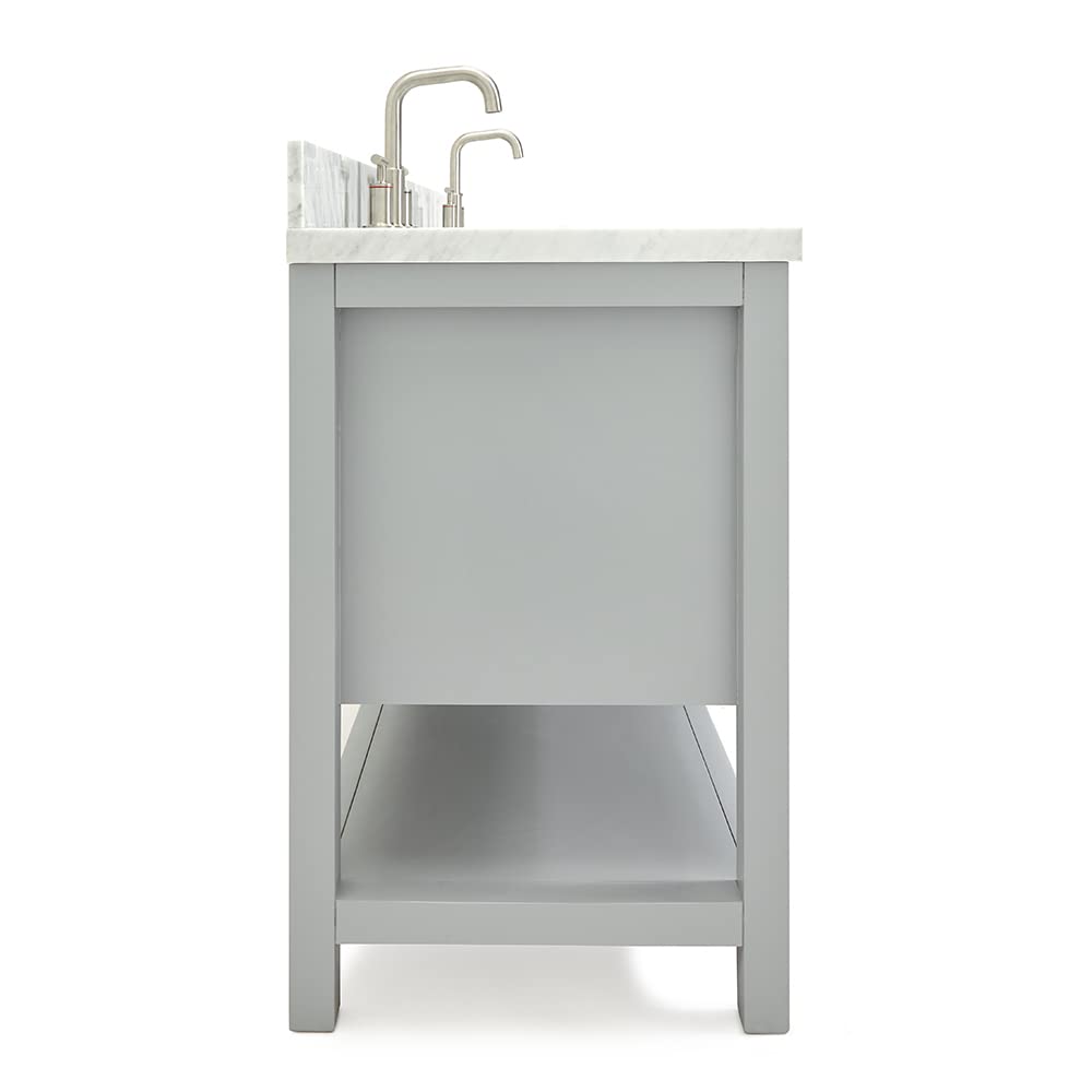 ARIEL Bayhill 72-inch Bathroom Vanity with Sink,Solid Wood, 1.5-inch Italian Carrara Marble Countertop & Backsplash, Double Oval Porcelain Sink, 2 Soft Closing Doors, 3 Dovetail Drawers, Grey - Image 9