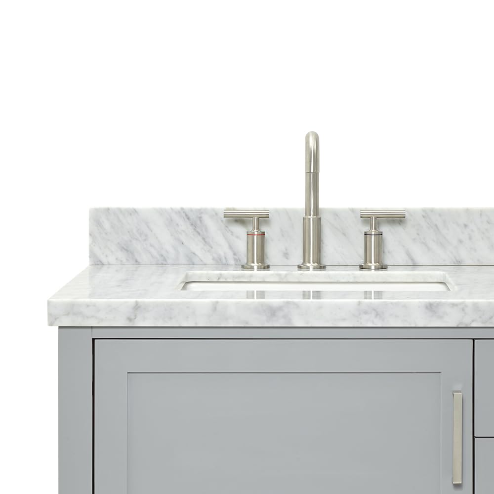 ARIEL Bayhill 72-inch Bathroom Vanity with Sink,Solid Wood, 1.5-inch Italian Carrara Marble Countertop, Double Rectangular Porcelain Sink, 2 Soft Closing Doors, 3 Dovetail Drawers, Grey - Image 15
