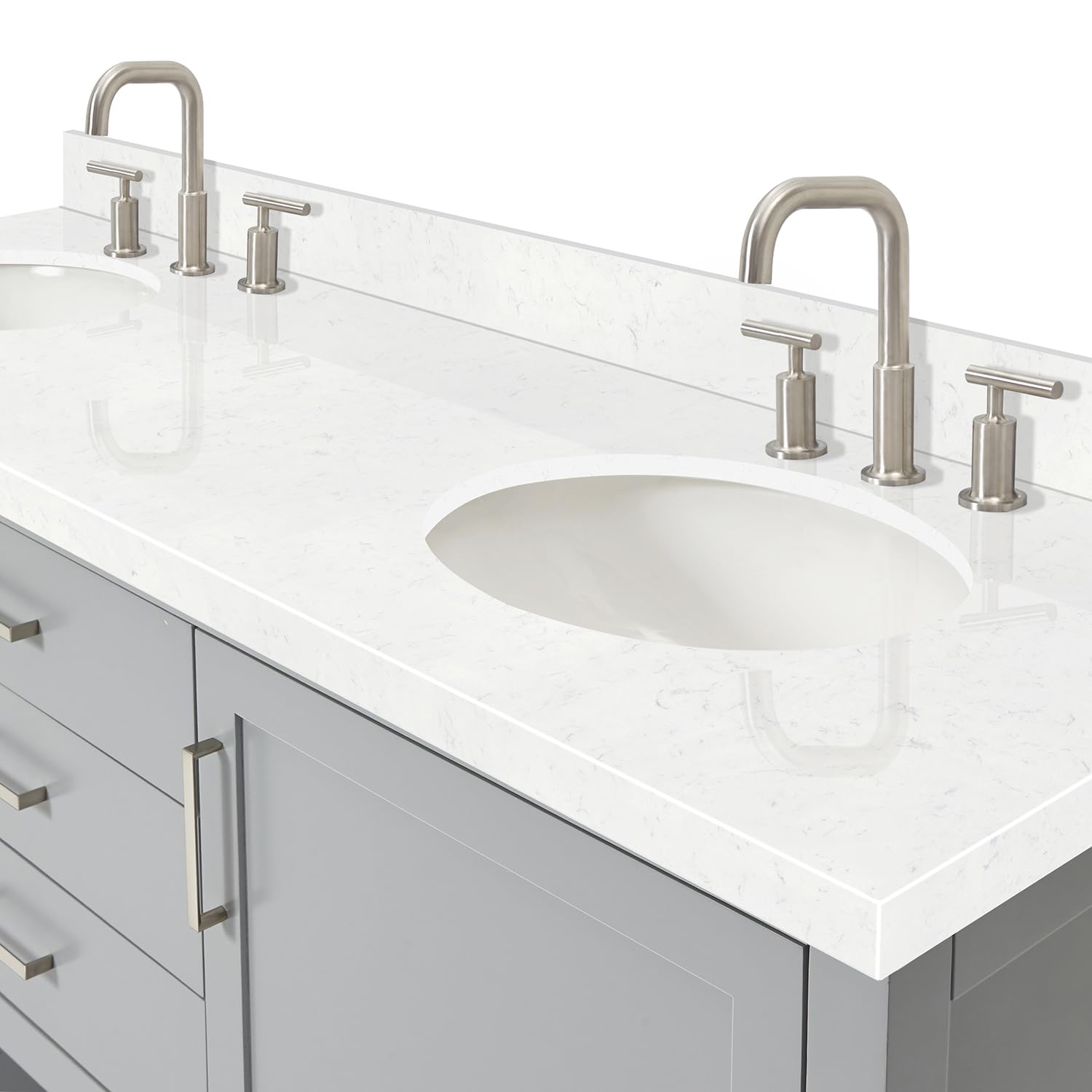 ARIEL Bayhill 72-inch Bathroom Vanity with Sink,Solid Wood, 1.5-inch Carrara White Quartz Countertop & Backsplash, Double Oval Porcelain Sink, 2 Soft Closing Doors, 3 Dovetail Drawers, Grey - Image 13