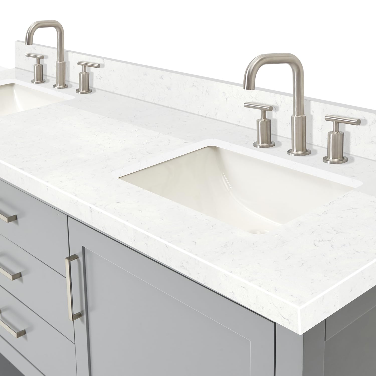 ARIEL Bayhill 72-inch Bathroom Vanity with Sink,Solid Wood, 1.5-inch Carrara White Quartz Countertop & Backsplash, Double Rectangular Porcelain Sink, 2 Soft Closing Doors, 3 Dovetail Drawers, Grey - Image 12