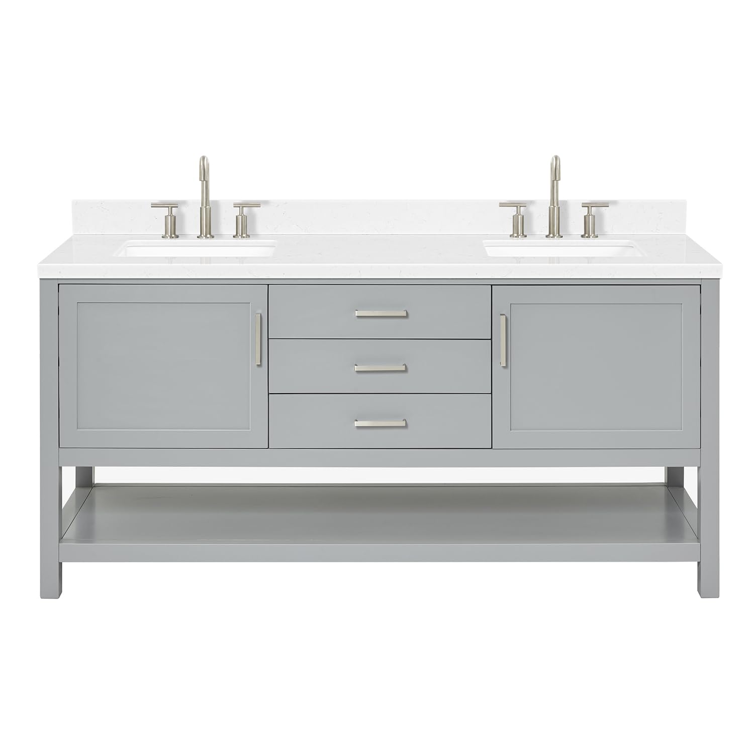 ARIEL Bayhill 72-inch Bathroom Vanity with Sink,Solid Wood, 1.5-inch Carrara White Quartz Countertop & Backsplash, Double Rectangular Porcelain Sink, 2 Soft Closing Doors, 3 Dovetail Drawers, Grey - Image 4