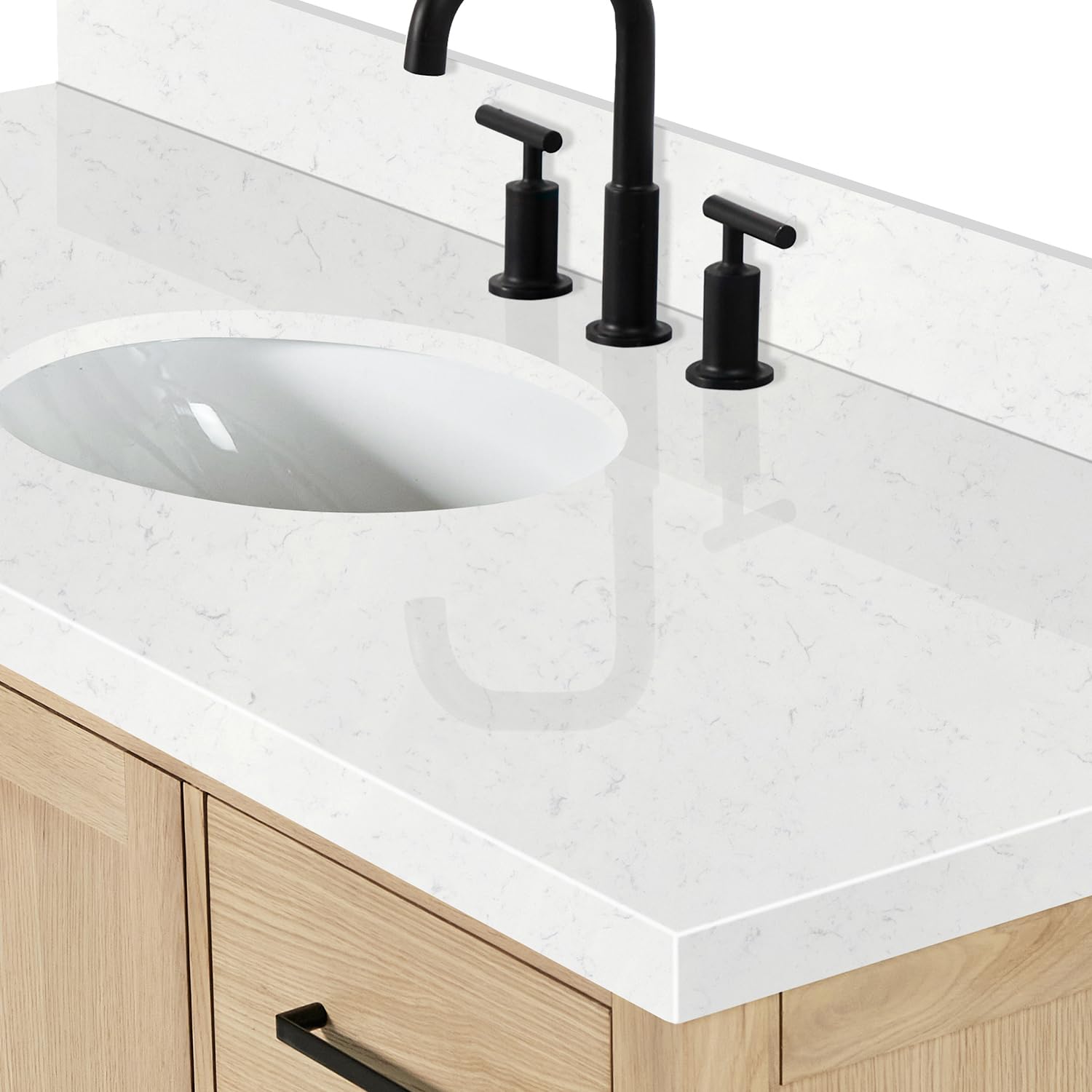 ARIEL Cambridge 54-inch Bathroom Vanity with Sink,Solid Wood, 1.5-inch Carrara White Quartz Countertop & Backsplash, Single Oval Porcelain Sink, 2 Soft Closing Doors, 9 Dovetail Drawers, White Oak - Image 17