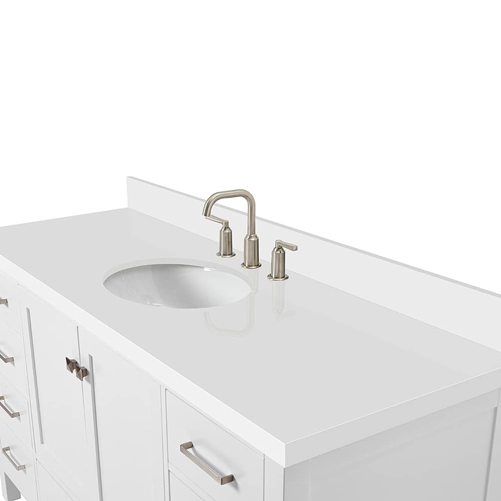 ARIEL Cambridge 60-inch Bathroom Vanity with Sink,Solid Wood, 1.5-inch Pure White Quartz Countertop & Backsplash, Single Oval Porcelain Sink, 2 Soft Closing Doors, 9 Dovetail Drawers, White - Image 12