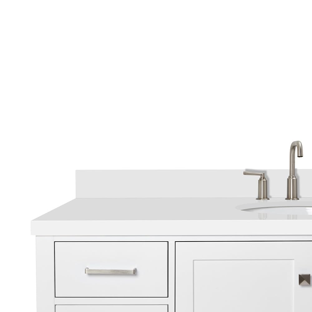 ARIEL Cambridge 60-inch Bathroom Vanity with Sink,Solid Wood, 1.5-inch Pure White Quartz Countertop & Backsplash, Single Oval Porcelain Sink, 2 Soft Closing Doors, 9 Dovetail Drawers, White - Image 13
