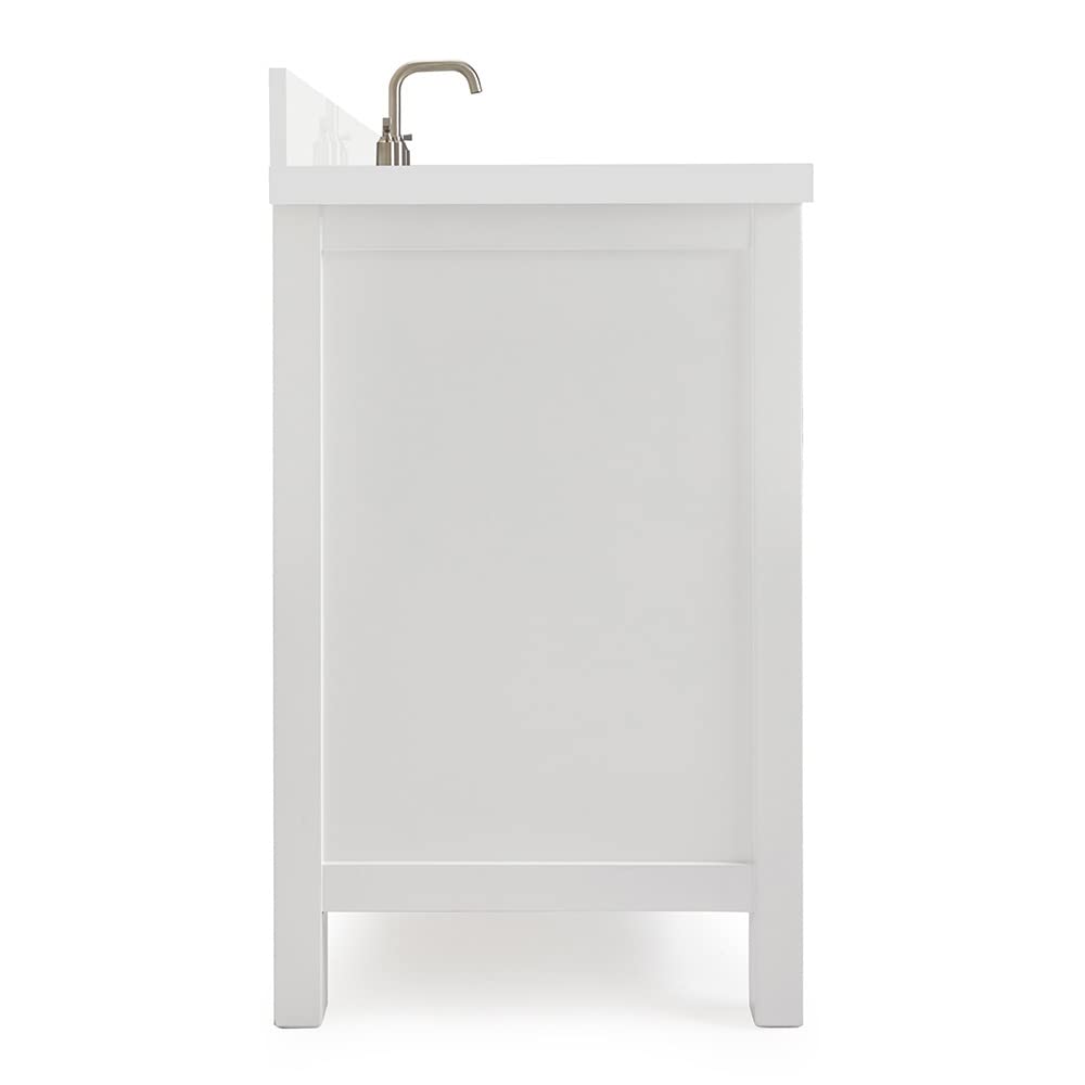 ARIEL Cambridge 60-inch Bathroom Vanity with Sink,Solid Wood, 1.5-inch Pure White Quartz Countertop & Backsplash, Single Oval Porcelain Sink, 2 Soft Closing Doors, 9 Dovetail Drawers, White - Image 9