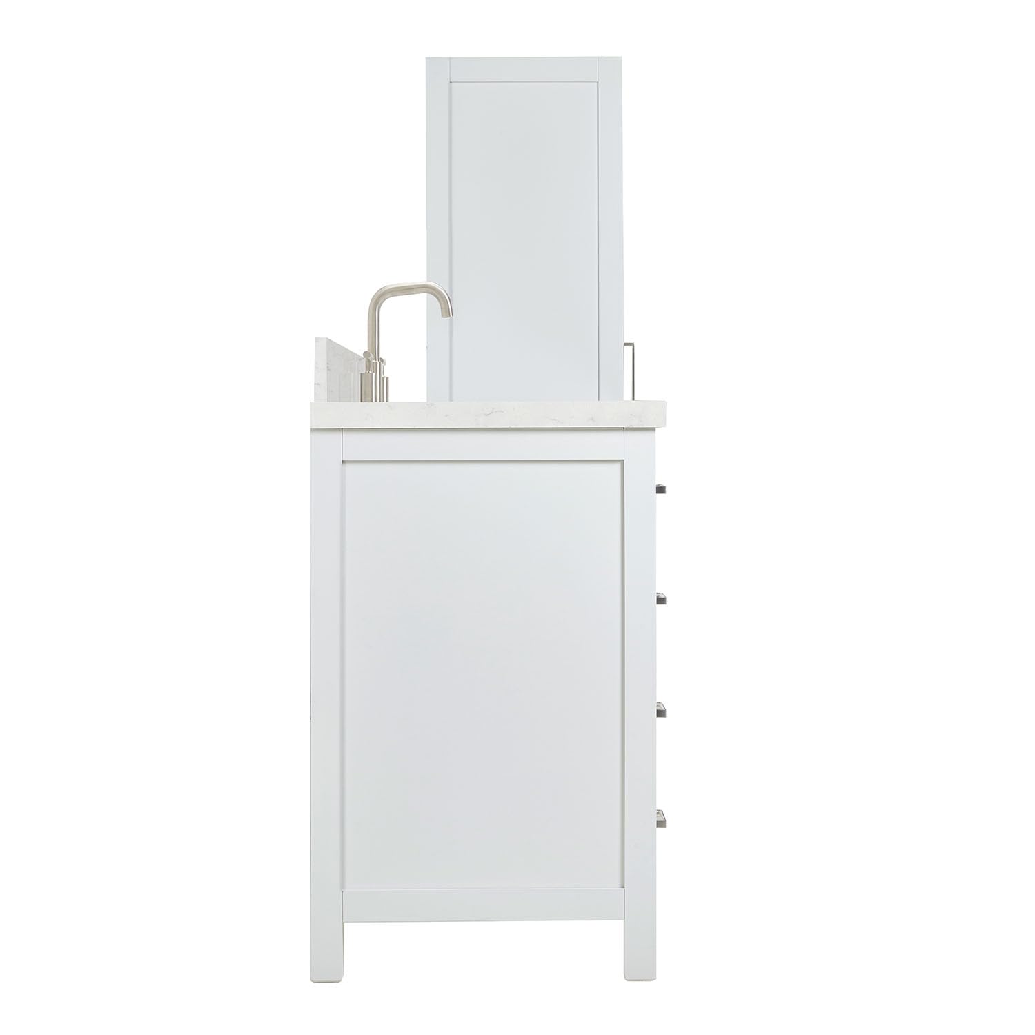 ARIEL Cambridge 68 Inch Includes 20 Inch Linen Cabinet and 1 of 48 Inch Single Rectangle Sink Bathroom Vanity with Carrara White Quartz Countertop 1.5 Inch in White - Image 4