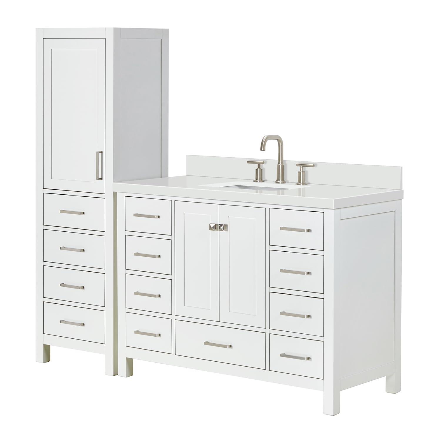 ARIEL Cambridge 69 Inch Includes 20 Inch Linen Cabinet and 1 of 49 Inch Single Rectangle Sink Bathroom Vanity with Pure White Quartz Countertop 1.5 Inch in White - Image 8
