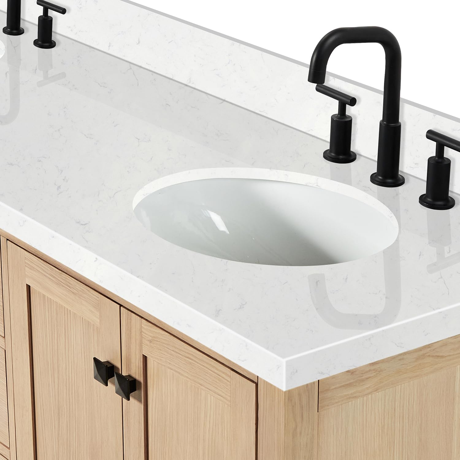 ARIEL Cambridge 72-inch Bathroom Vanity with Sink,Solid Wood, 1.5-inch Carrara White Quartz Countertop & Backsplash, Double Oval Porcelain Sink, 4 Soft Closing Doors, 6 Dovetail Drawers, White Oak - Image 17