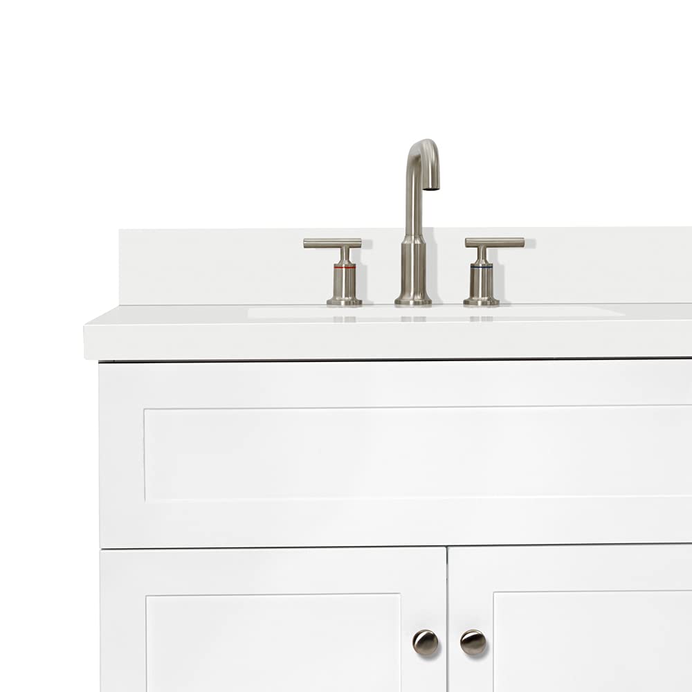 ARIEL Hamlet 72-inch Bathroom Vanity with Sink,Solid Wood, 1.5-inch Pure White Quartz Countertop & Backsplash, Double Rectangular Porcelain Sink, 4 Soft Closing Doors, 3 Dovetail Drawers, White - Image 14
