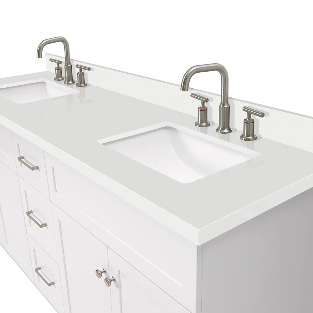 ARIEL Hamlet 72-inch Bathroom Vanity with Sink,Solid Wood, 1.5-inch Pure White Quartz Countertop & Backsplash, Double Rectangular Porcelain Sink, 4 Soft Closing Doors, 3 Dovetail Drawers, White - Image 15
