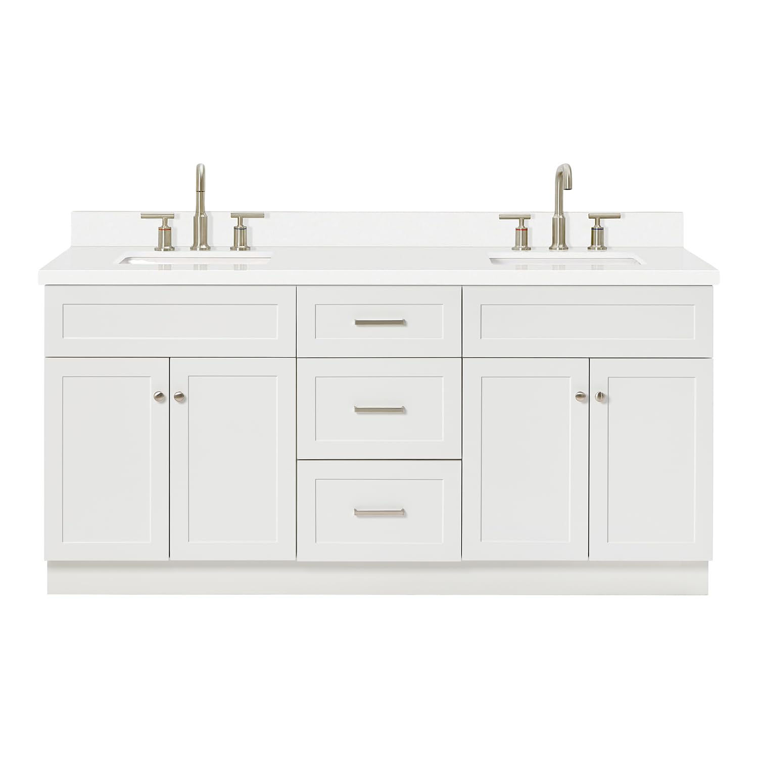 ARIEL Hamlet 72-inch Bathroom Vanity with Sink,Solid Wood, 1.5-inch Pure White Quartz Countertop & Backsplash, Double Rectangular Porcelain Sink, 4 Soft Closing Doors, 3 Dovetail Drawers, White - Image 4