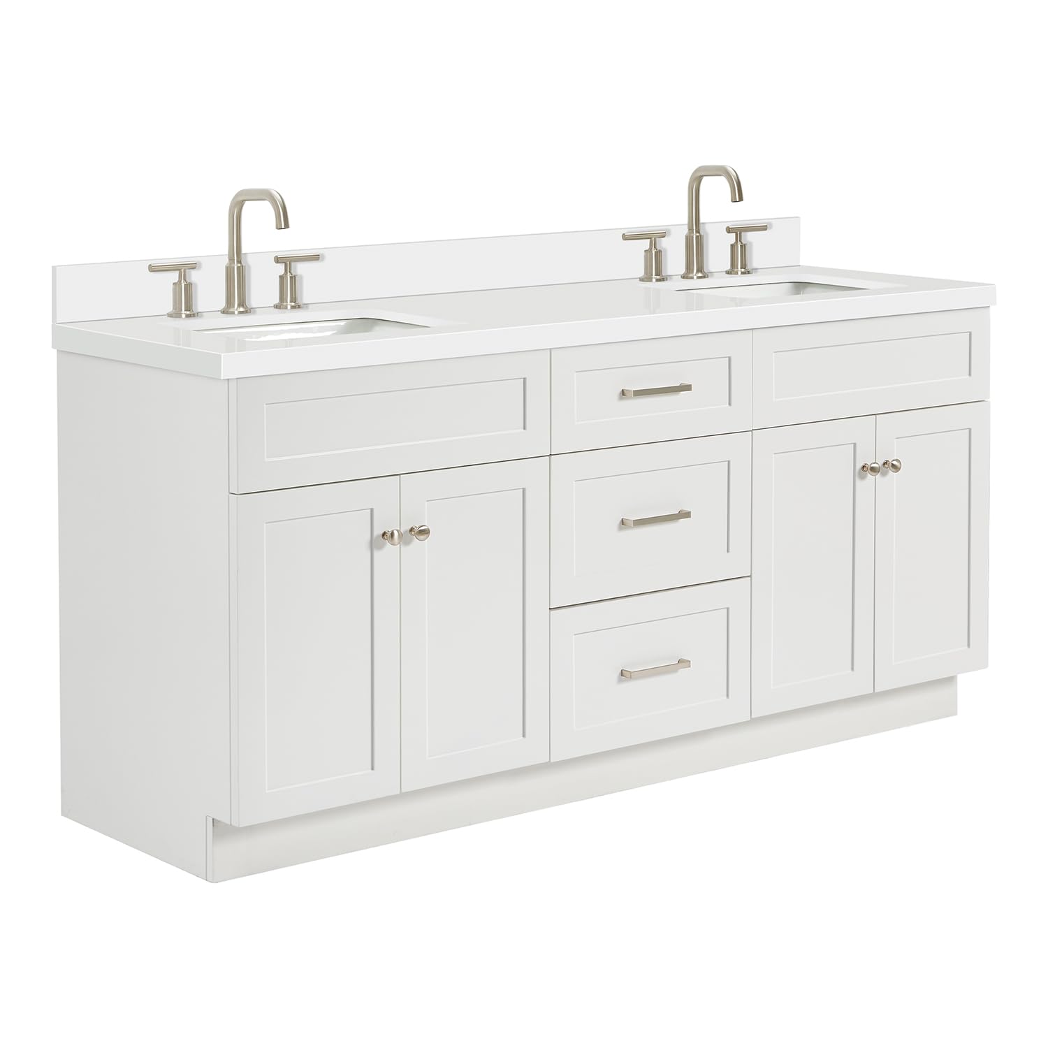 ARIEL Hamlet 72-inch Bathroom Vanity with Sink,Solid Wood, 1.5-inch Pure White Quartz Countertop & Backsplash, Double Rectangular Porcelain Sink, 4 Soft Closing Doors, 3 Dovetail Drawers, White - Image 8