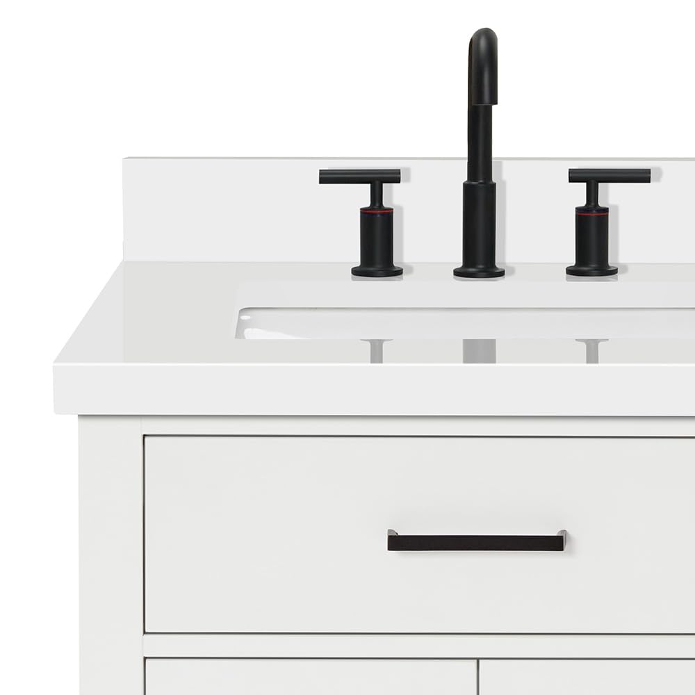 ARIEL Hepburn 36-inch Bathroom Vanity with Sink,Solid Wood, 1.5-inch Pure White Quartz Countertop & Backsplash, Single Rectangular Porcelain Sink, 2 Soft Closing Doors, 5 Dovetail Drawers, White - Image 14