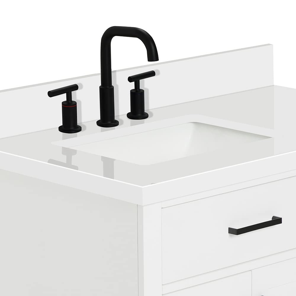 ARIEL Hepburn 36-inch Bathroom Vanity with Sink,Solid Wood, 1.5-inch Pure White Quartz Countertop & Backsplash, Single Rectangular Porcelain Sink, 2 Soft Closing Doors, 5 Dovetail Drawers, White - Image 15